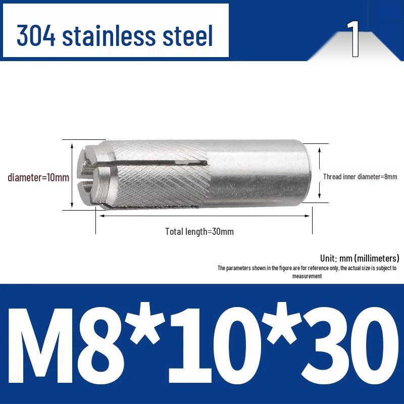 304 Stainless Steel Internal Expansion Screw and Wall Plug, Flat Expansion, M6/M8/M10/M12