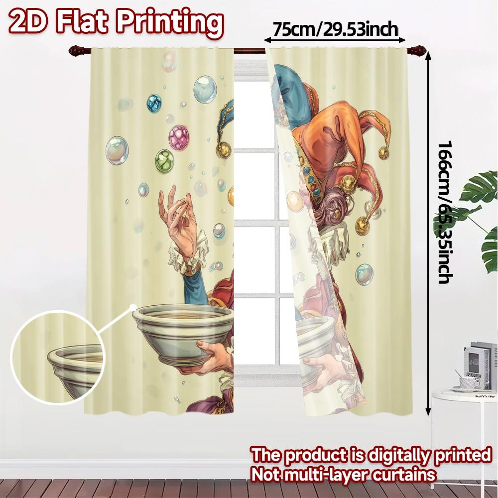 Flat Printing Curtains Without Rod Jesters Bubbles Chic Fashionable Versatile Polyester Fabric Curtain Set Of 2 Made Washable