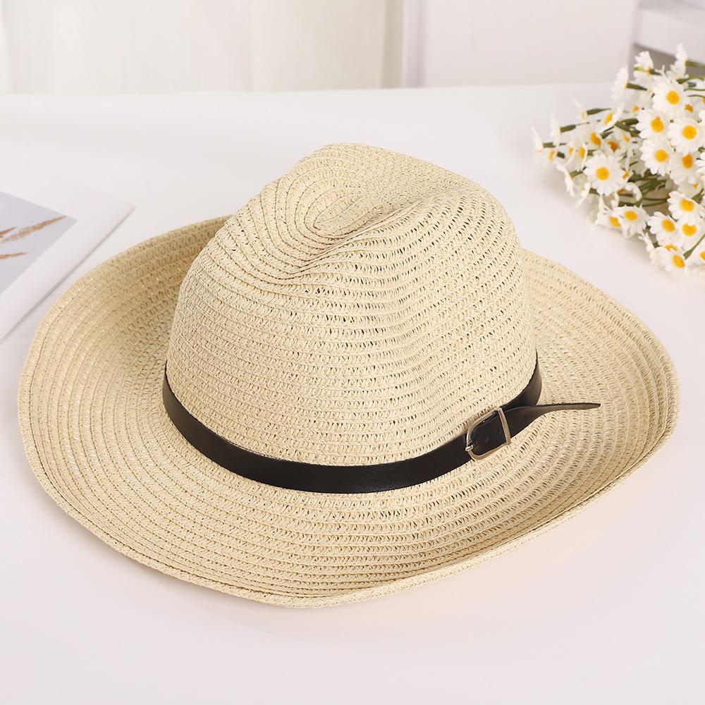 Western cowboy wide-brimmed straw hat, summer beach and beach sun protection, foldable outdoor hiking sun hat One Size
