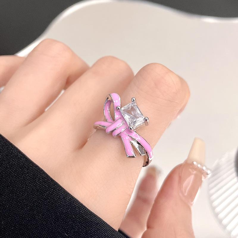 Enamel Oil Drop Flower Bow Personalized Snake Open Ring Cold Wind Niche Design Ring Woman