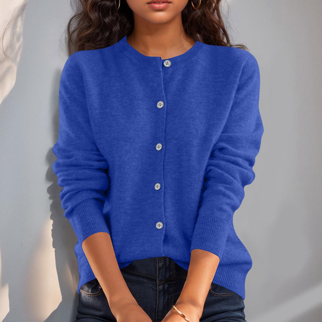 Women’s Long Sleeve Knit Cardigan Crew Neck Button Down Soft Lightweight Sweater Classic Fit for Everyday Wear