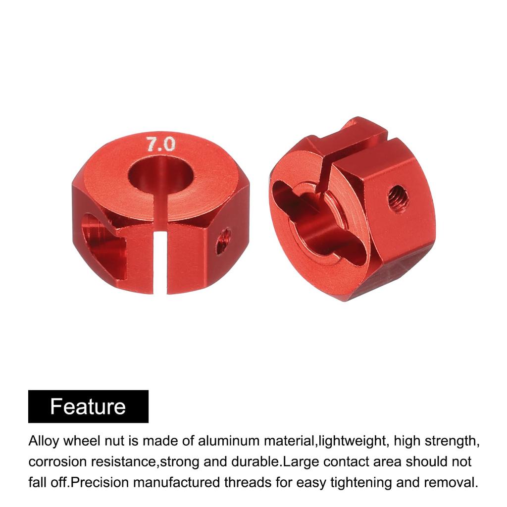 uxcell Wheel Hex Hub Drive Adapter, Red, with Screws and Pins, Aluminum Alloy, 12mm x 7mm Thick, for RC Car Upgrade Replacement Parts, 4 Pieces