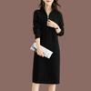 Mid-length Half-zipper Loose Casual Long-sleeve Stand Collar Knitted Dress Sweater