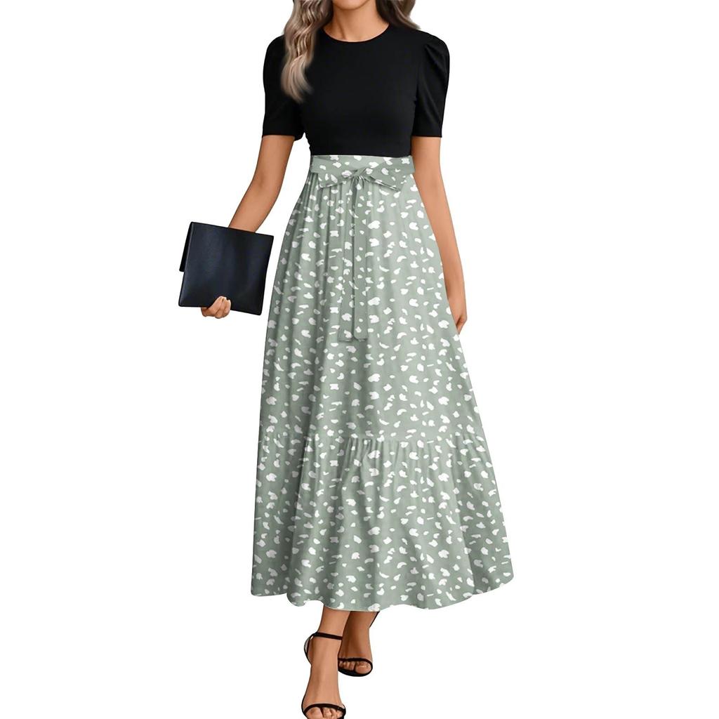 Women's Floral Print High Waist Fashionable And Elegant Dress