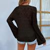 Women's Fashion Knitted V-Neck Hollowed Out Drawstring Flared Sleeve Jumper