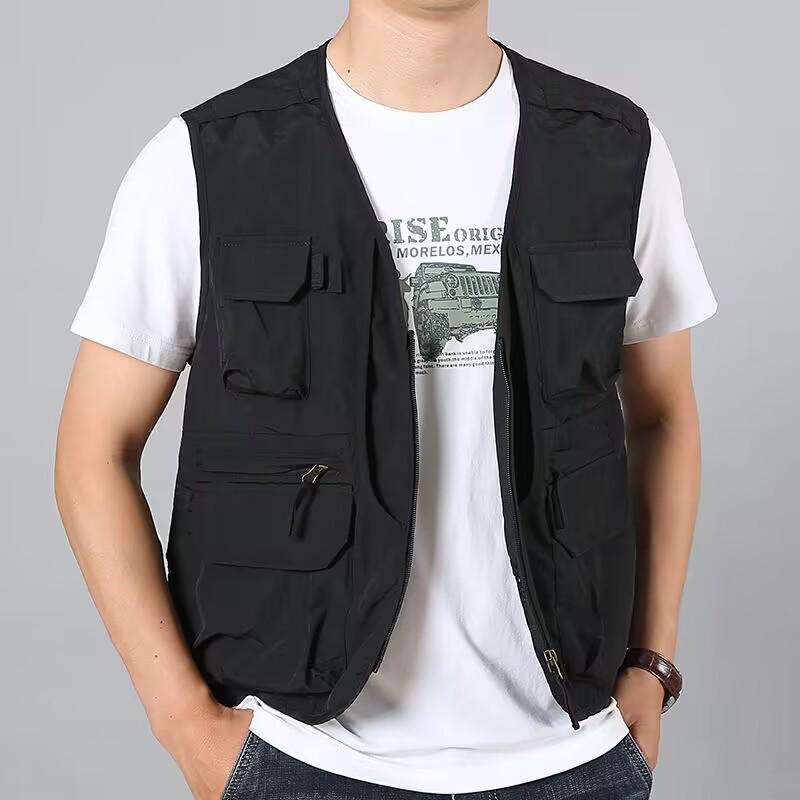 Men's Outdoor Multi-Pocket Mesh Fishing Vest with Logo Print