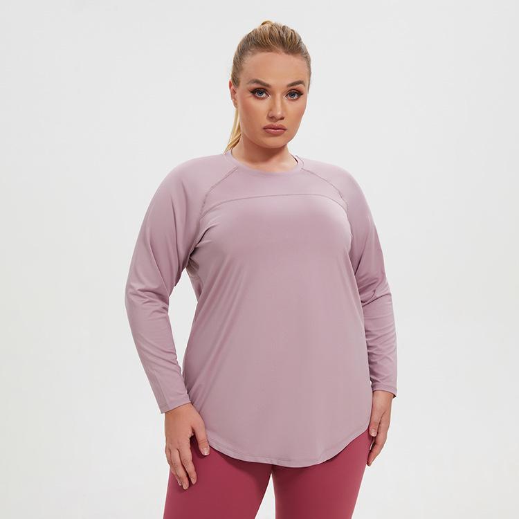 Women's Plus Size Mesh Patchwork Moisture-Wicking Long Sleeve Yoga Top