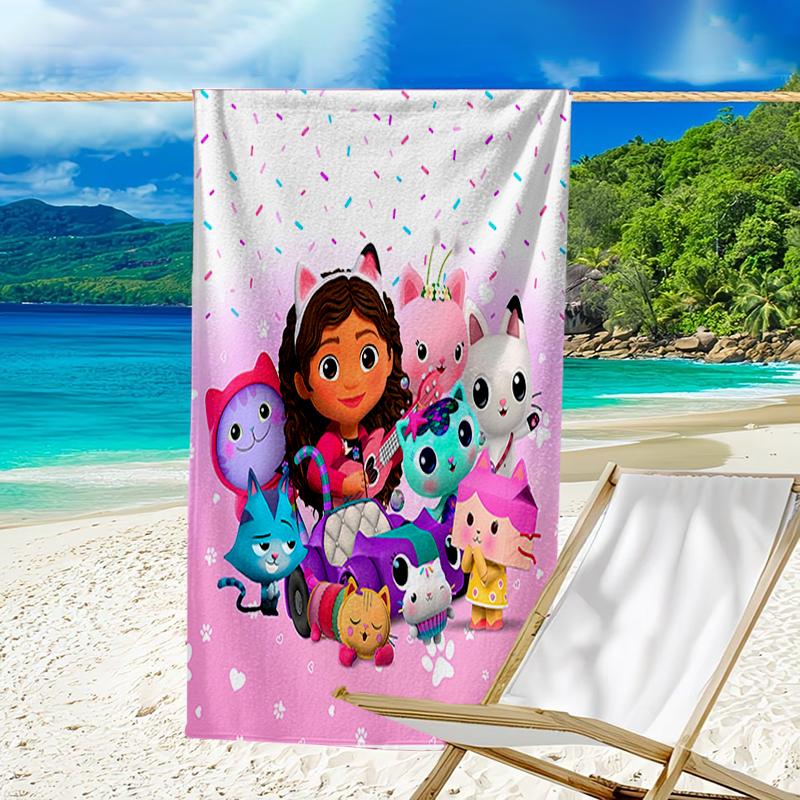 proof beach towel with a Gabby's Dollhouse2 pattern - soft,absorbent,quick-drying,machine washable - perfect for swimming,camping,bathing