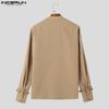 INCERUN Men Mockneck Long Sleeve Shirts Oversized Loose Hollow Out Lace Up Tops
