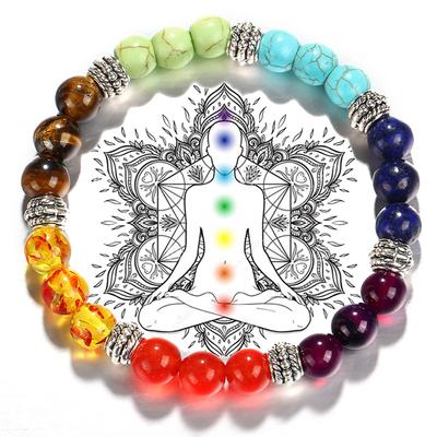 7 Chakra Armbånd Perler Naturstein Healing Balanse Yoga Buddha Bønn Reiki Justerbare Armbånd & Armbånd Kvinner Menn Smykker