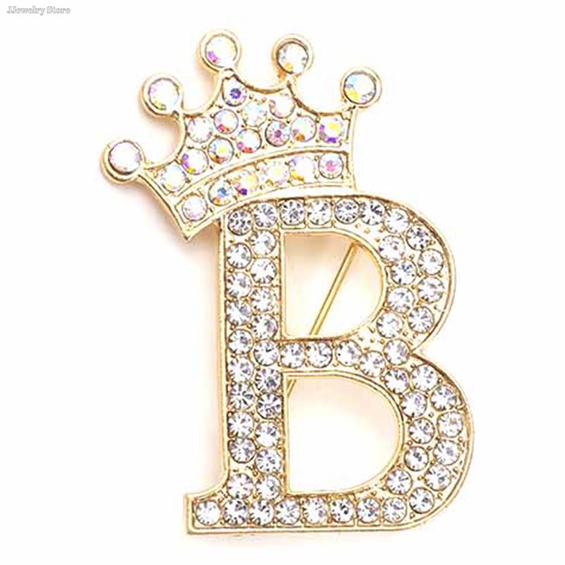 New 26 Letters A-Z Brooch Rhinestones Crystal Gold Color English Alphabet Metal Pins Cute Jewelry Accessories Christmas Gift