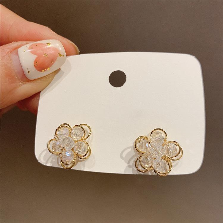 Silver Needle Transparent Crystal Flower Earrings Women's Simple Versatile Temperament Earrings Personalized Fashion Earrings