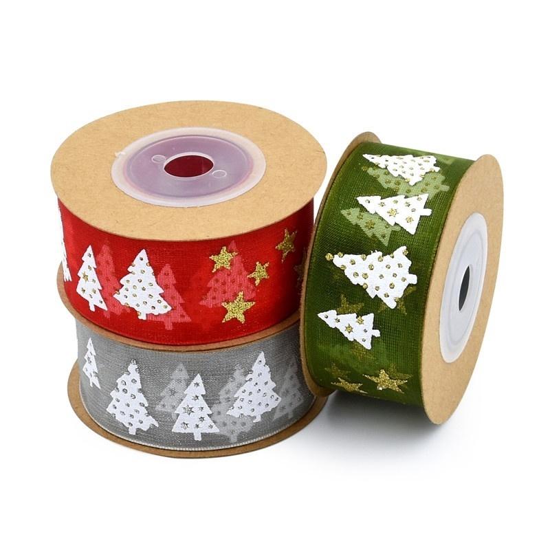 Christmas Ribbon Christmas Tree Decoration Gift Package Decor 5m/20m Christmas Tree and Star Printing