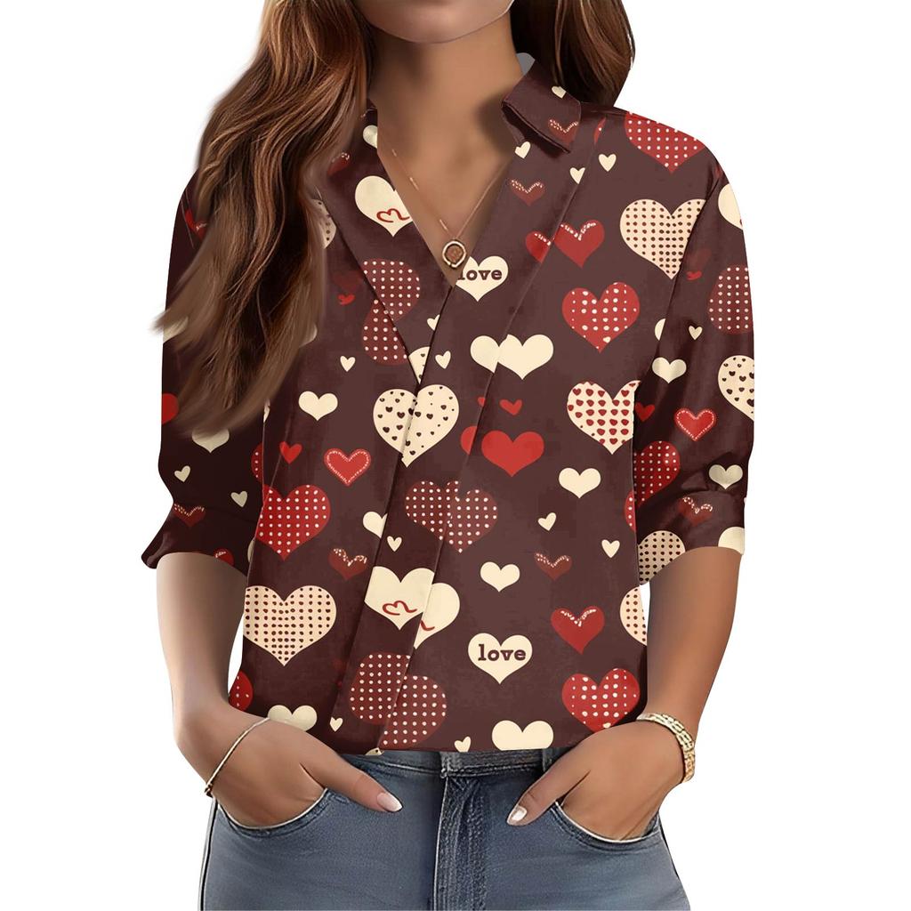 Damen 3/4-Ärmel V-Ausschnitt Hemd Bedruckte Arbeitskleidung Lässig Regulär Hemdkragen Oberteil