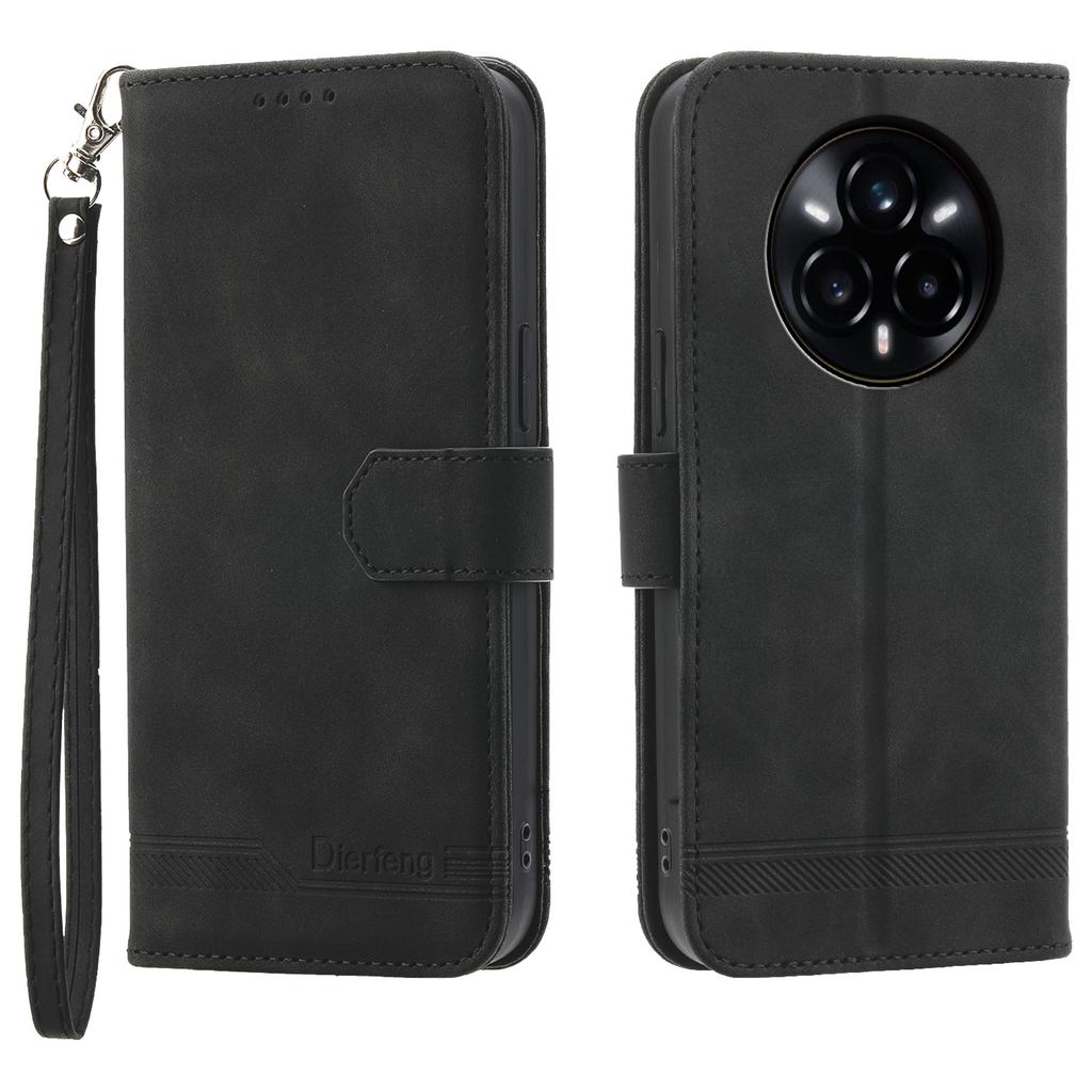 DIERFENG DF-03 For Realme 14 Pro 5G Leather Case Lines Imprint Wallet Phone Cover