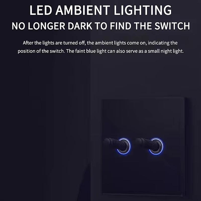 LangYeao Rahmenloser Schalter aus gehärtetem Glas, Kippschalter, 1/2/3/4-fach, 86x86mm, Blaue LED-Anzeige, Metallhebel, Wandplatte