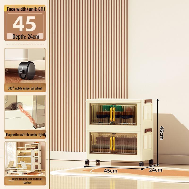 40-60cm Wide Transparent Foldable Double Door Floor Storage Cabinet with Multiple Layers