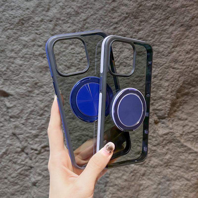 

For Magsafe Magnetic 360°Rotat Metal Car Bracket Ring Matte Phone Case For iPhone 16 Pro Max 14 13 15 Pro Max Acrylic Back Cover iPhone 15 чорний