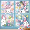 6 Sheets Easter Bunny Window Cling Removable Waterproof PVC Flower Colorful Egg Rabbit Static Glass Sticker Spring Easter Holiday Decoration Decal