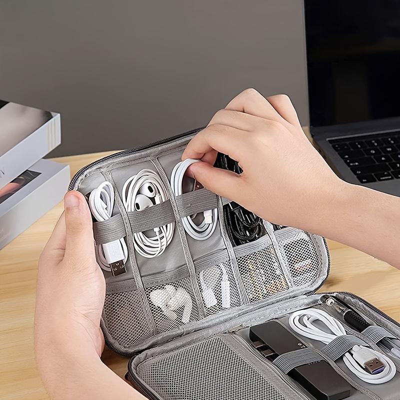 

Travel Cable Organizer Pouch 1pc, Multi Pocket Electronics Bag for Charger Power Bank Memory Card, Portable Tech Case S