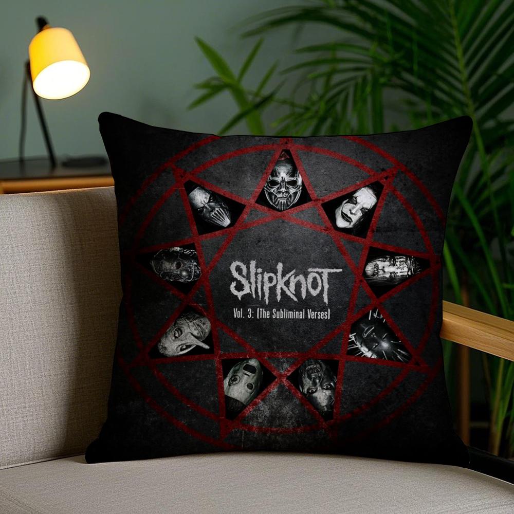 Band S-Slipknot Cushion Cover Plush Fabric Soft Double-Sided Printed Sofa Pillow Case Colorfast Home Decor Gift
