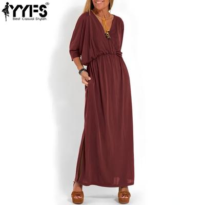 Kadın Moda Yaz Bahar Düz Renk Baskı Kısa Kollu V Yaka Yüksek Bel Günlük Elbiseler
