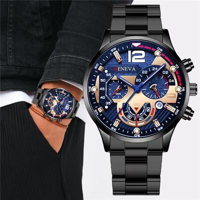 Fashion Mens Stainless Steel Watches Luxury Quartz Wristwatch Calendar Luminous Clock Men Business Casual Watch
