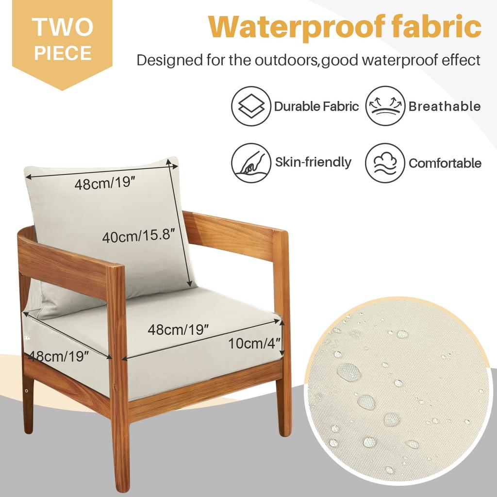 Outdoor Chair Cushions Set of 2, Thick High-Density Memory Foam Deep Seat Cushion, Waterproof & Fade Resistant Patio Furniture Cushions