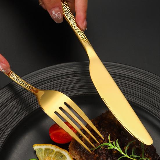 Messer Gabel Löffel Set Edelstahl Besteck Rutschfester Bequemer Griff Steakmesser Dessertlöffel Teegabel für Westliches Essen Spülmaschinenfest