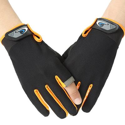 1 Pair Fishing Gloves Anti-Slip Breathable Two Finger Cut Rough Palm Great Friction Hands Protection Contrast Color Touch