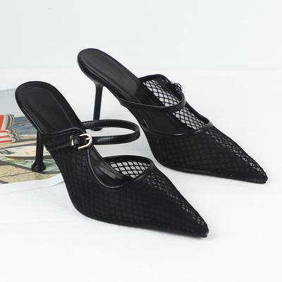 Black Mesh Super High Heels Women Shoes Sexy Pointed Toe Stiletto Mules  Summer Breathable Vintage Laides Modern Sandals