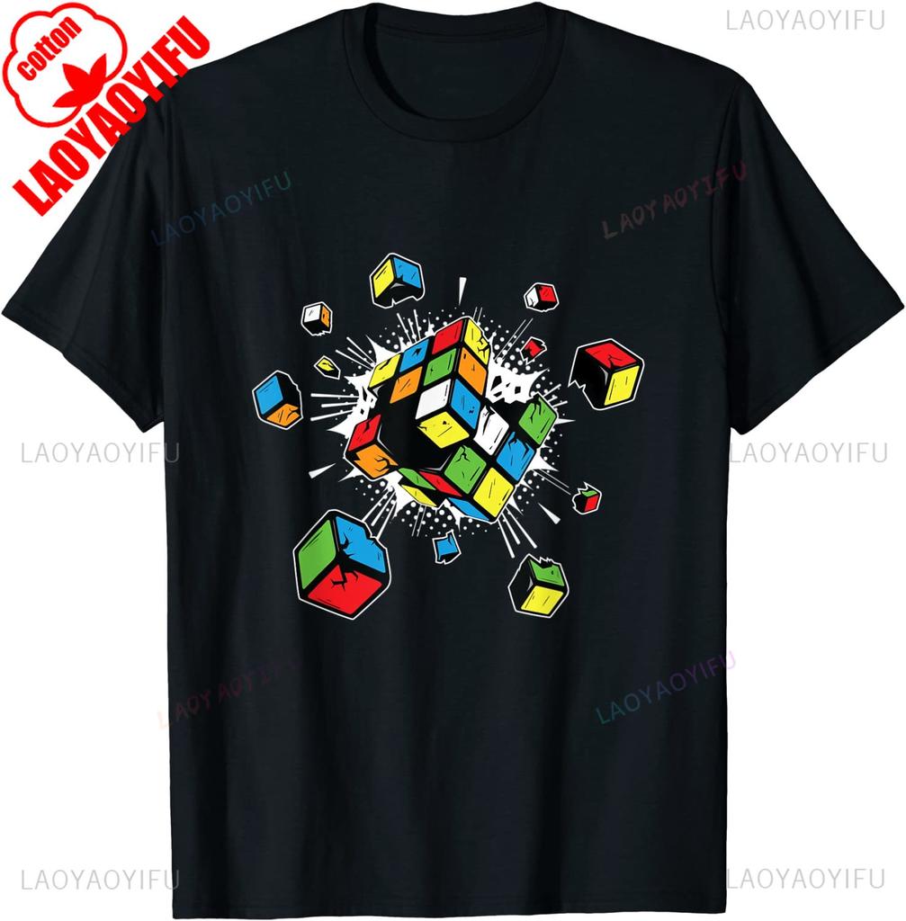 Exploding Rubix Rubics Cube Gift Funny Pattern Print T-Shirt Summer Fashion Casual Comfort Soft Cotton Classic Men Tops Tees