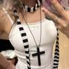 2025  Cool Punk Gothic Wood Cross Pendant Necklace For Women Men Vintage Black White Hip Hop Y2K Necklace Party Jewelry Gift