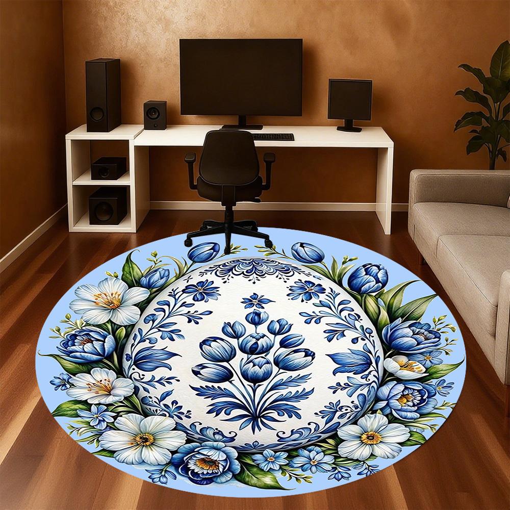 1pc Floral Patterns Egg Round Chair mat Area Rug - Non-Slip, Floor Mat for Office, Bedroom, and Indoor Decor -1002231