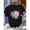 Vintage Rose and Daisy Print Short Sleeve T-Shirt Blouse for Summer Short Sleeved Harajuku Streetwear Tops Aesthetic Clothes