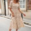 Elegant floral dress women's fashion slim-fitting simple short-sleeved dress loose and thin light long dress