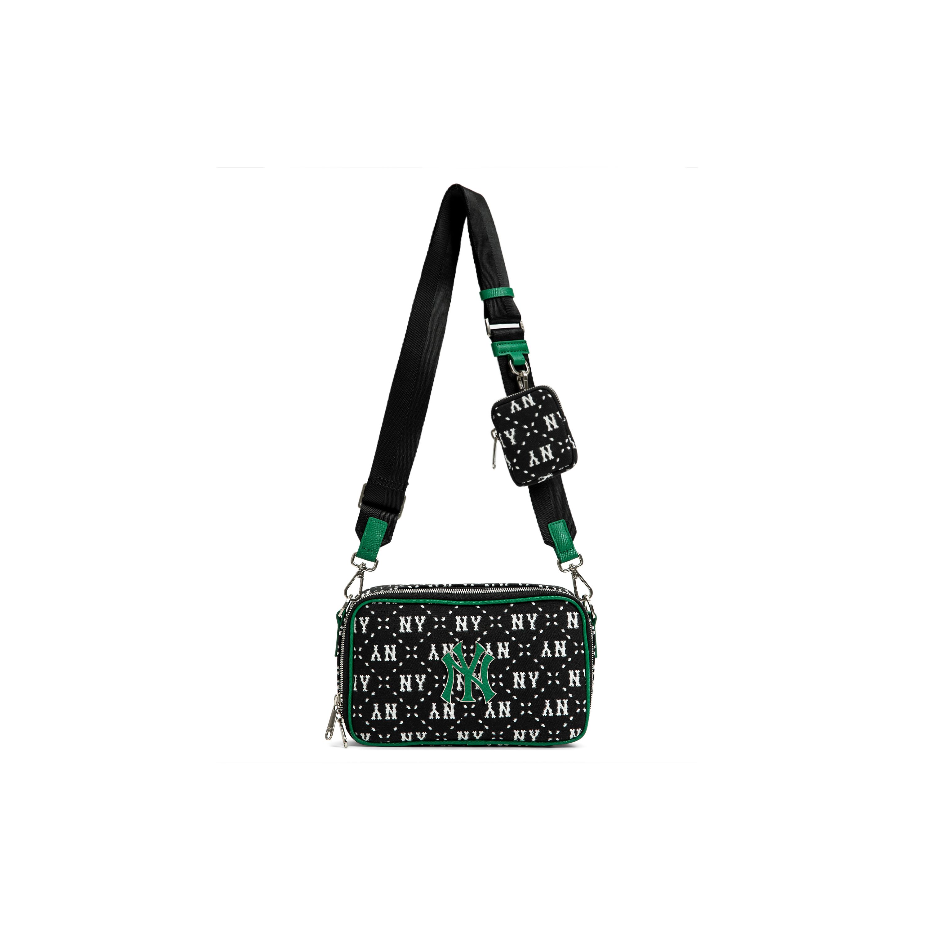 MLB Monogram Series New York Yankees Vintage Floral Print Nylon Crossbody Bag Unisex Crossbody Bag Black 3ACRM013N-50BKS Black