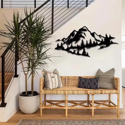 1pc Rust Resistant Metal Mountain View Decor - For Indoor and Outdoor Home Walls, Black