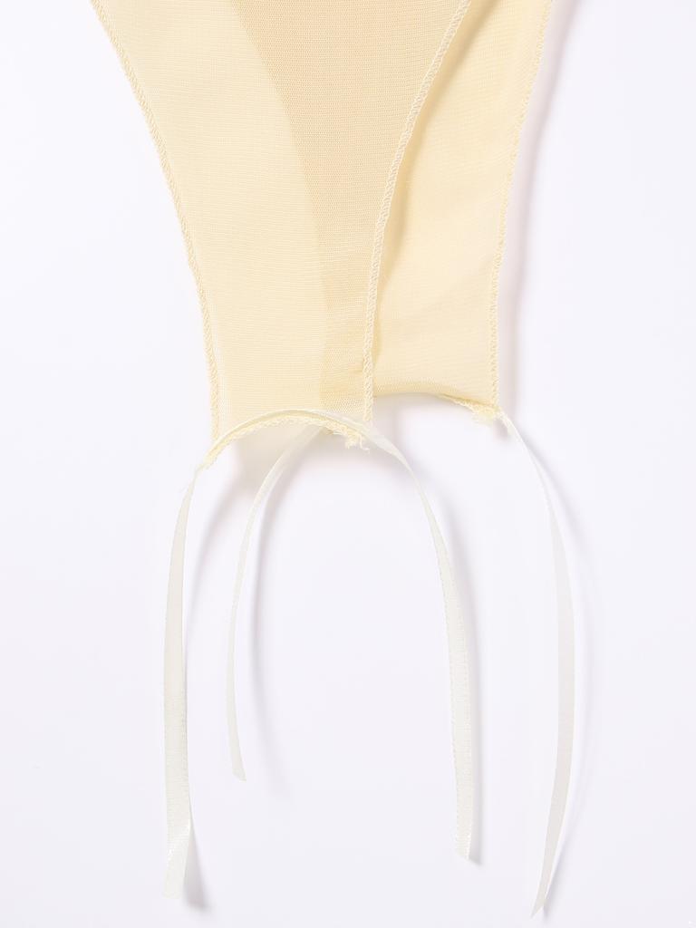 Body Manches Longues Femme Design Transparent Col Rond Maillot de Corps Haut Décolleté Vêtements de Nuit Lingerie