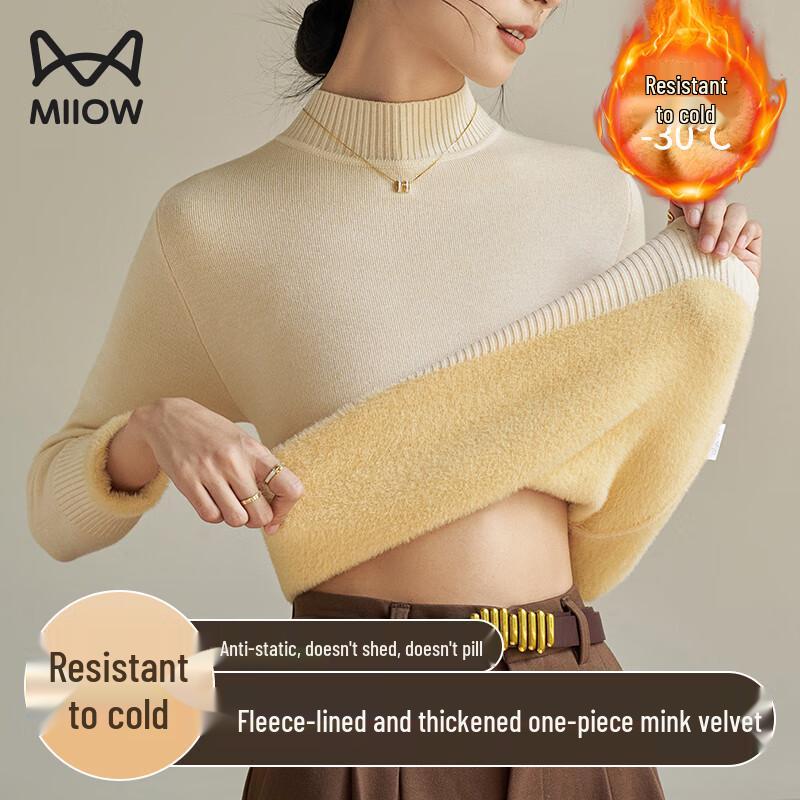 

Женский утолщенный вязаный свитер с флисовой подкладкой и воротником-стойкой M (80-130 catties)