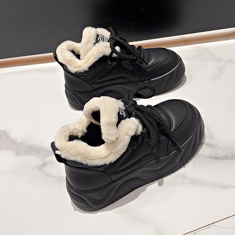 

Зимние новые утепленные повседневные противоскользящие бархатные модные туфли на высоком каблуке, теплые хлопковые туфли для женщин 39 чёрный