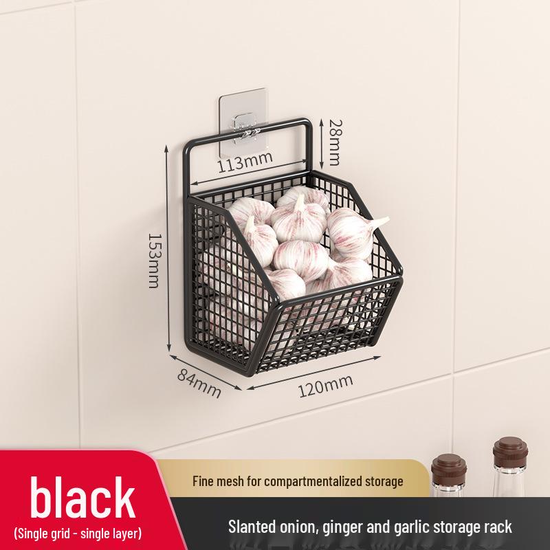 Punch-Free Wall-Mounted Kitchen Rack for Onion, Ginger, and Garlic Storage