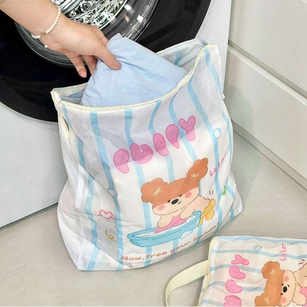 4Pcs/Set Cartoon Bear Laundry Bag Zippered Puppy Printed Laundry Bag  Laundry Care