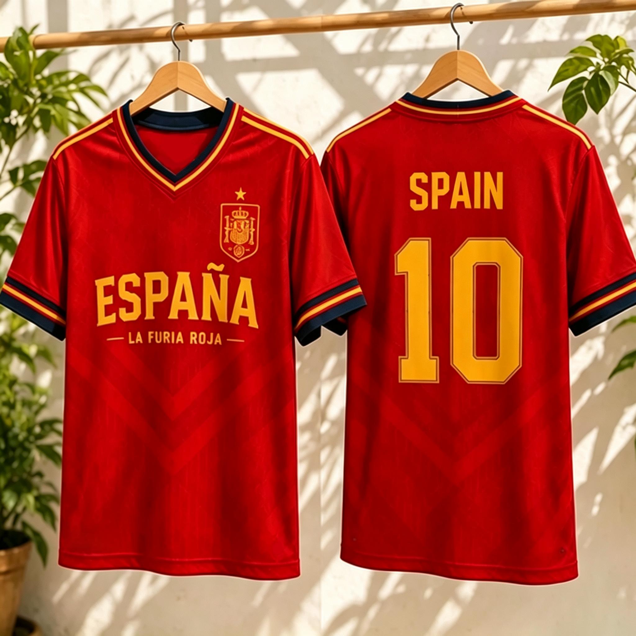 2026 Men Women Spain La Furia Roja No.10 Football Jersey Quick Dry Sports Training Short Sleeve Tshirt S