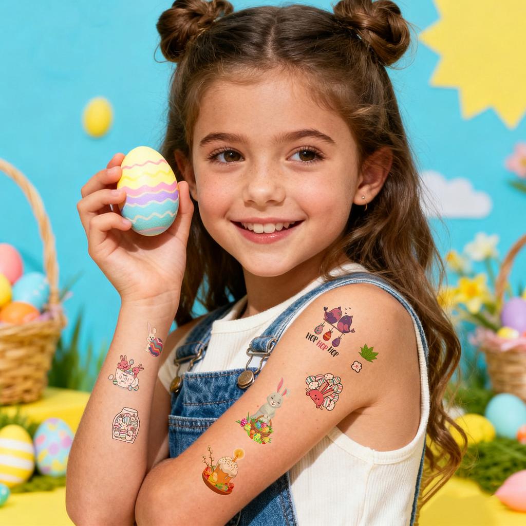 Cross Border Easter Party Egg Tattoo Sticker Waterproof Holiday Children's Cartoon Rabbit