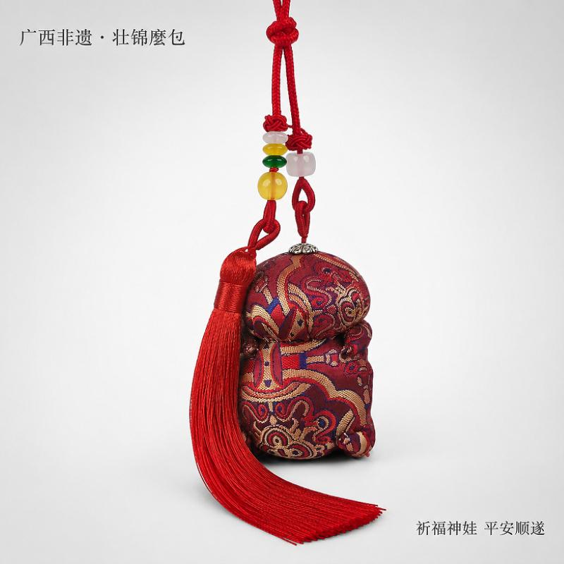 Ethnic Zhuang Brocade Mascot Hanging Ornament Woven Tassel Bag Charm, 7 Colors Available