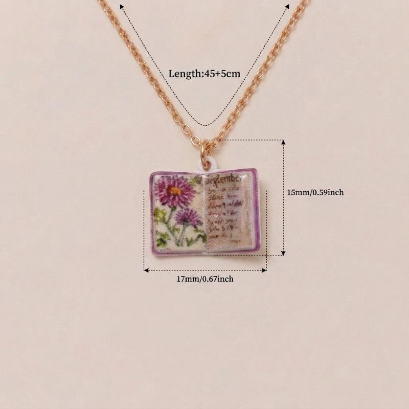 Chic Retro Porcelain Book Necklace Unique Design Birthday Gift for March Born Fashionistas