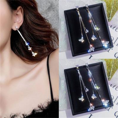 1 Par Brincos Pendentes Borboleta Brilhante Cristal Artificial Borboleta Tassel Brincos Pendentes Para Mulheres Joias Presentes