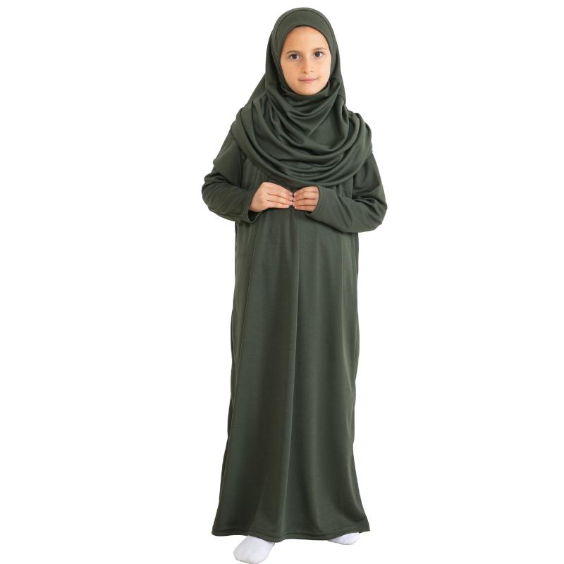 Rochie de Rugăciune pentru Copii Haine Musulmane pentru Fete Abaya cu Mâneci Lungi cu Hijab Set Maxi Islamic din Două Piese Eșarfă Caftan Jilbab