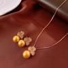 18k real gold electroplated retro zircon flower pearl necklace women's sweater chain light luxury necklace